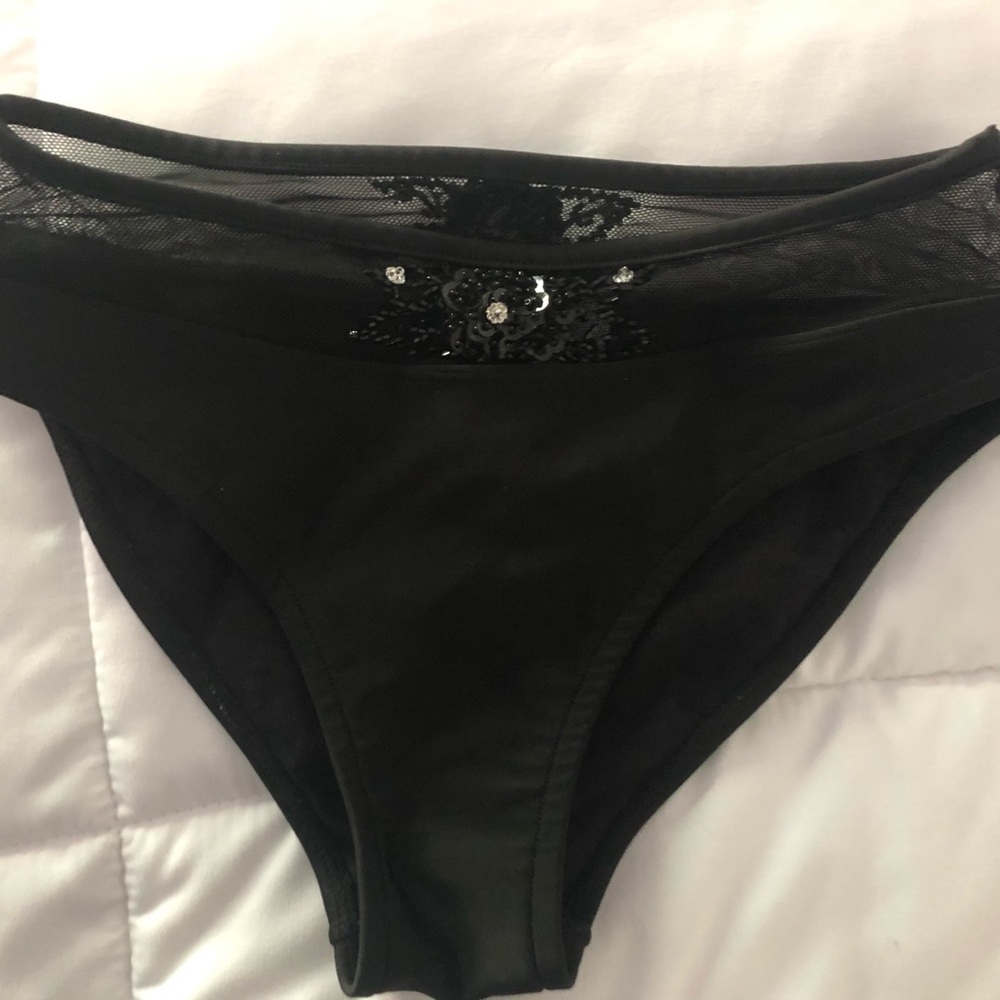 Feeling Bikini Bottom with lace, sequin, rhinestone embellishment.